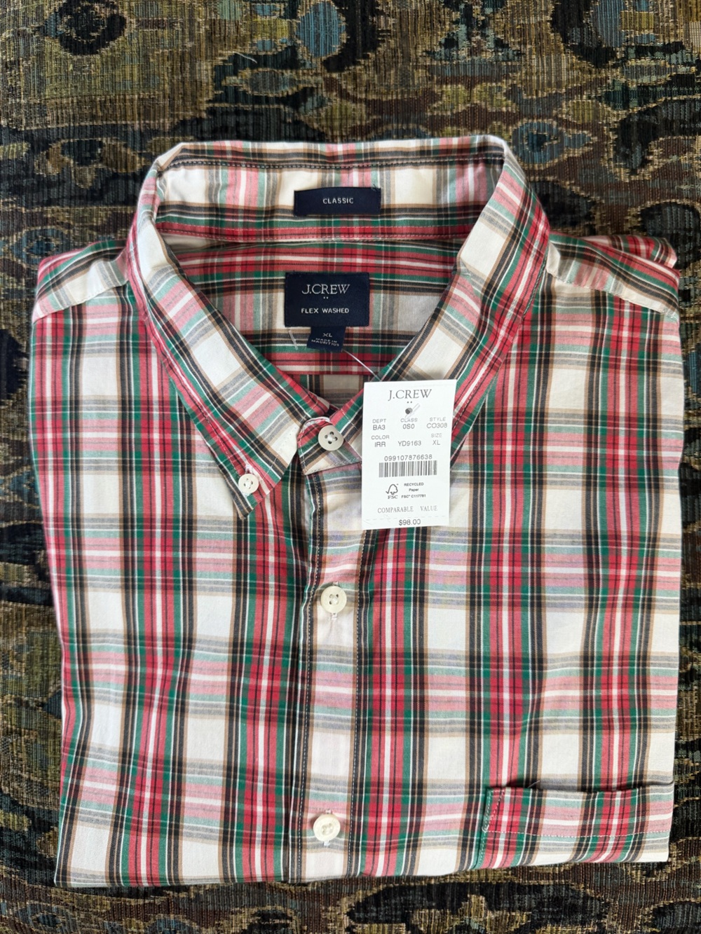 J.Crew Flex Washed Classic Fit Plaid Button Down Shirt XL NWT Cotton Stretch - Picture 10 of 11